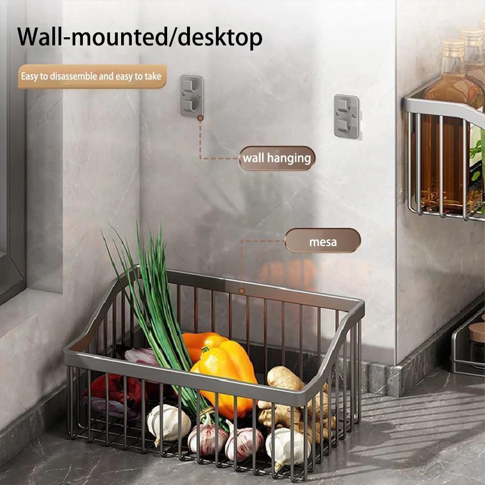 Kitchen Hanging Storage Basket Shelf Wall Fruit Vegetable Draining Rack Carbon Steel Dish Drying Holder Sundries Organizer