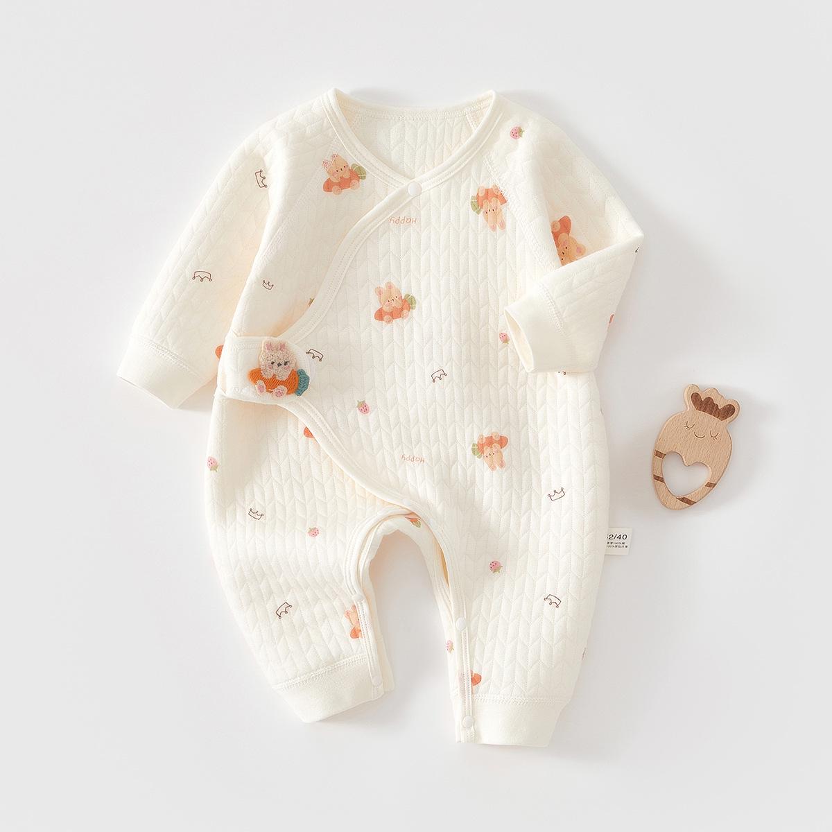 Стеганый комбинезон-бабочка для новорожденного - Теплый хлопковый осенне-зимний детский пижамный комплект Size 52