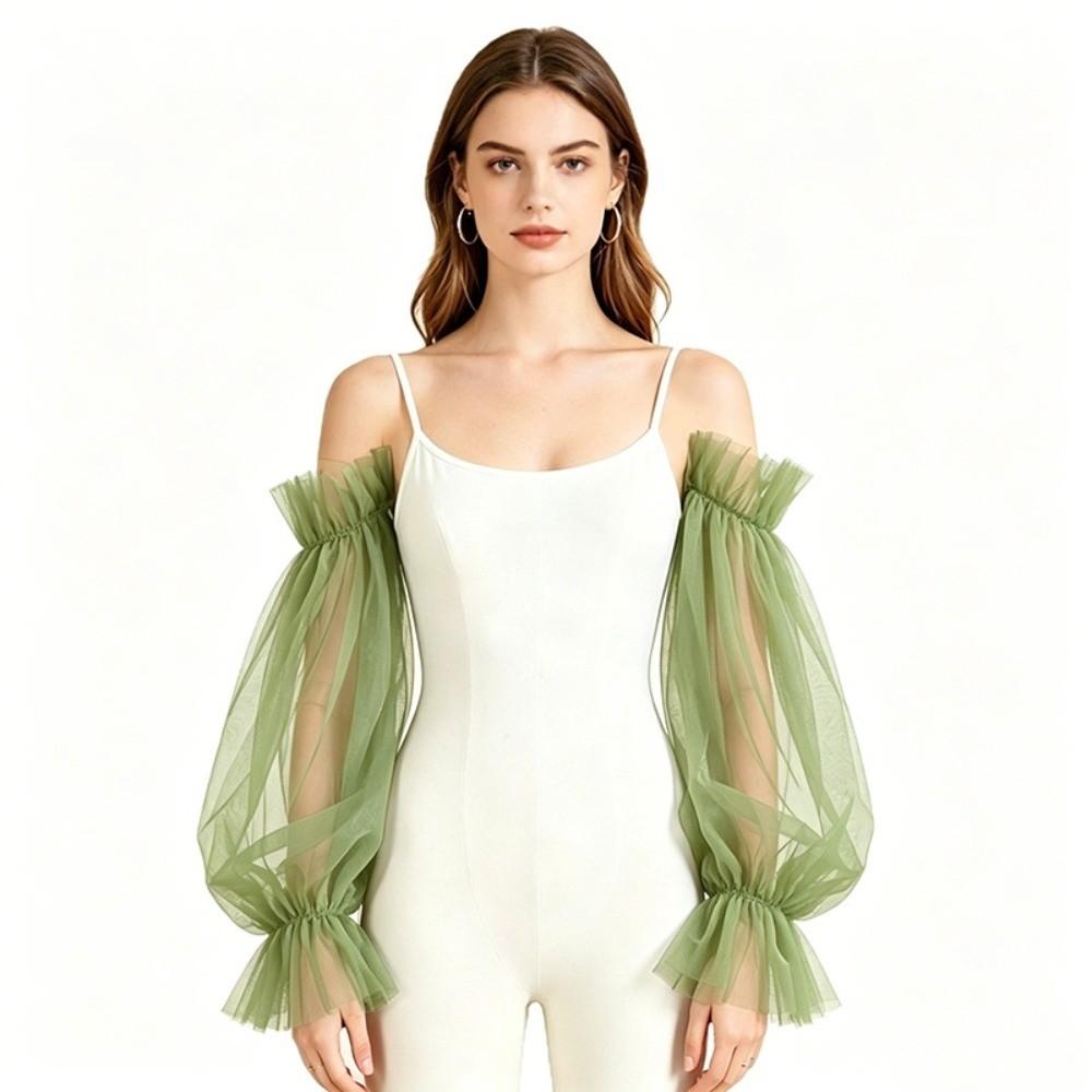 Trouwjurk Bruid Bruiloftshandschoenen Effen Kleur Bruidsmouwen Mode Afneembare Tule Bruiloft