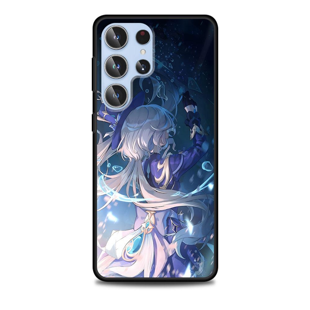 Cute Furina Genshin Impact Case for Samsung Galaxy S23 S21 S20 FE S24 S22 Ultra S10 S10e S9 Plus Soft Black TPU Phone Cover
