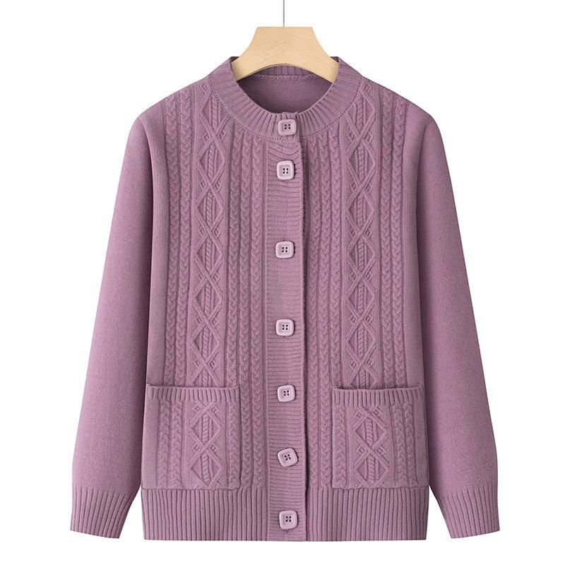 Fashionable Autumn Loose Knitted Cardigan Outer Sleeve Jacket for Middle-aged and Elderly Red Sweater for the Elderly