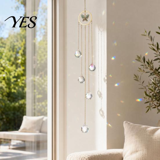 Colorful Light Projector Wind Chime Sun Catcher, 7-Color AB Crystal Balls & Beads, Crystals Ball Prisms Suncatcher, Garden Hanging Ornament