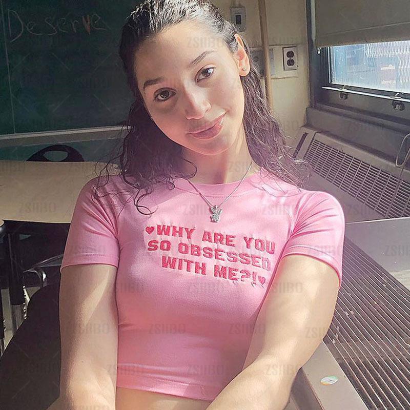

Женская одежда Y2K, однотонные футболки с вышивкой букв, топ, сексуальный укороченный топ, клубная розовая базовая футболка, уличная сексуальная футболка, винтажная футболка