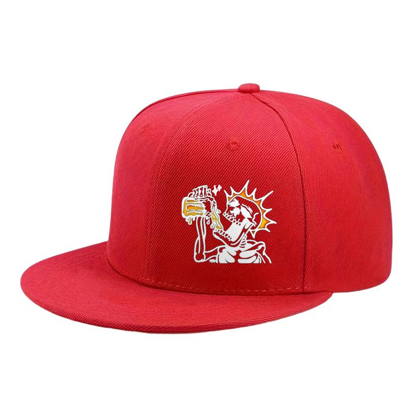 Skeleton Drinking Beer Snapback Cap Polyester Flat Brim Hat Casual Cool Graphic Baseball Cap Unisex Adult