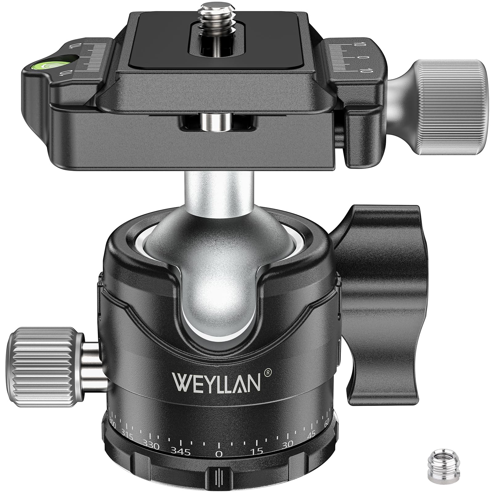 

WEYLLAN Шаровая компактная и 5 кг нагрузка 40 мм труба Легкая Высокостабильная Компактная Подходит для различных сцен, таких как и Свободно вращающаяся головка, Вращение на 360°, чёрный