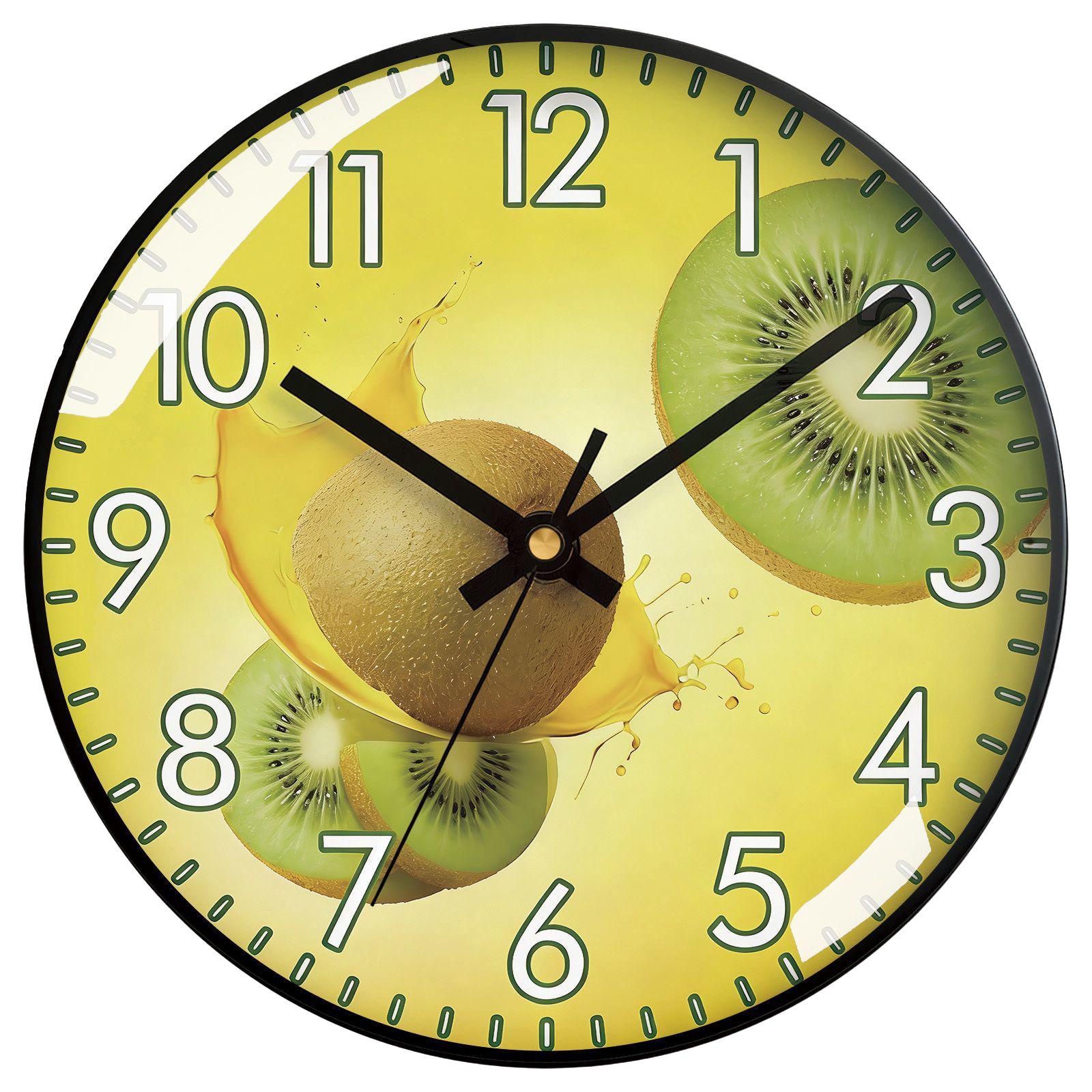 

Fun Tropical Fruit Wall Clock Silent Wall Watch Kiwi Splash Art Home Decor Creative Gift For Food Lovers (as the picture,8 inch)
