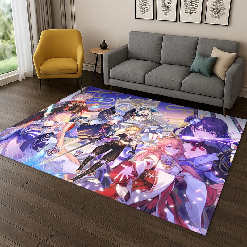 New Genshin Impact Cartoon Game Carpet Rug for Bedroom Living Room Sofa Playroom Doormat Home Decor,Kid Area Rug Non-slip gift