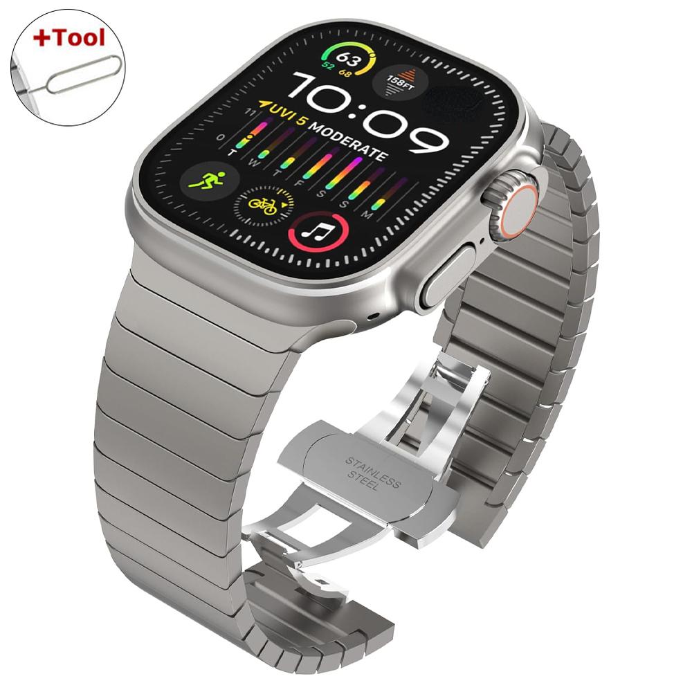 Ultra 2 1 Titanium Color For Apple Watch Ultra 49mm 45mm 44mm 42mm Luxury Bracelet iWatch 46mm 41mm 8 9 10 Stainless Steel Band
