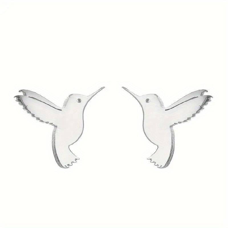 Silver Plated Hummingbird Stud Earrings, Minimalist Tiny Bird Studs, Dainty Animal Jewelry for Women