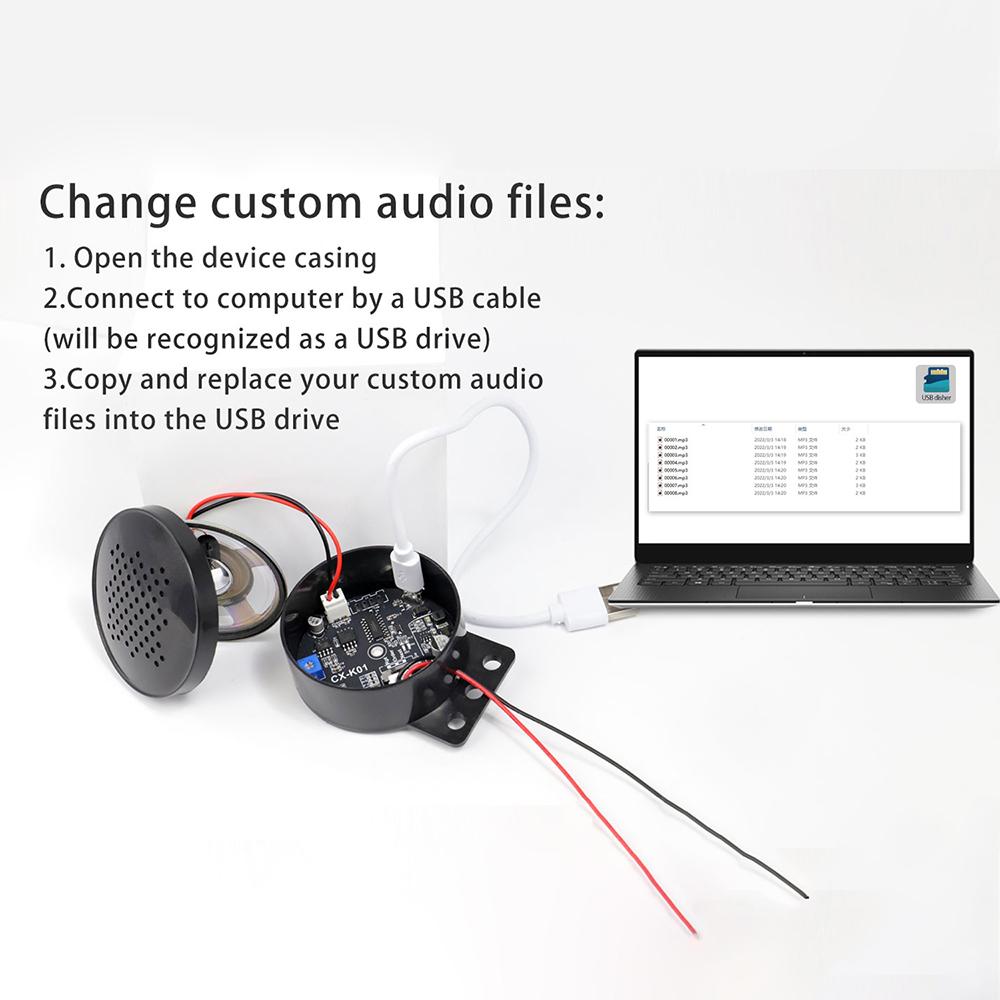 USB 1V/DC 6-11V Audio Player Module with 1MB Storage 1W Waterproof Speaker and Multiple Playback Modes for Indoor/Outdoor Use