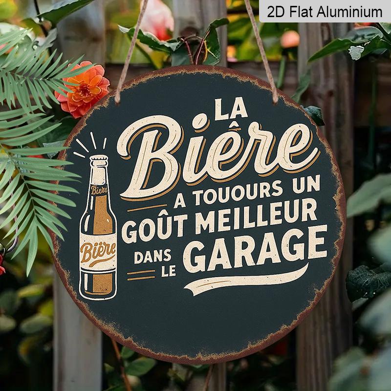 2D Flat, 1pc Round French Aluminum Sign, Vintage "Beer" Decorative Plaque, "Bar" Decor Sign, Suitable for Decorating Kitchens, Bars, Restaurants