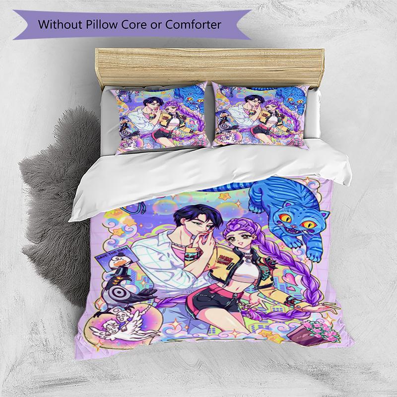 3pcs KPop Demon Hunters18 Design Cover Set - HD Printed Bedding with 1 Cover and 2 Pillowcases - Perfect for Home and Dorm Decor