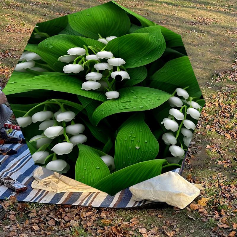 1pc Lily of the Valley Automatic Open/Close Umbrella with Windproof, 8-Rib Sturdy Canopy, Durable Ribs, Fashionable Design1231A