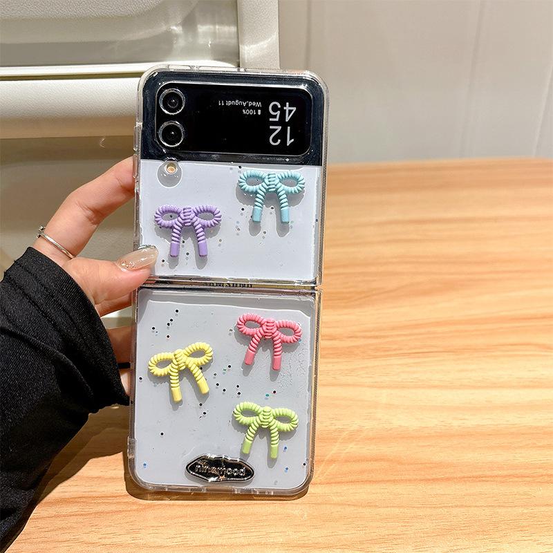

For Samsung Zflip6 Flip Folding Screen Zfold5 Transparent Glitter Dopamine Bow Anti-fall Female New Model For Samsung ZFlip3