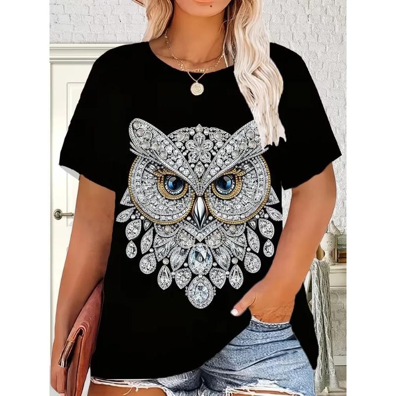 Modisches Damen Rundhals Kurzarm 3D Tier Farbdruck Tier Kurzarm Rundhals T-Shirt