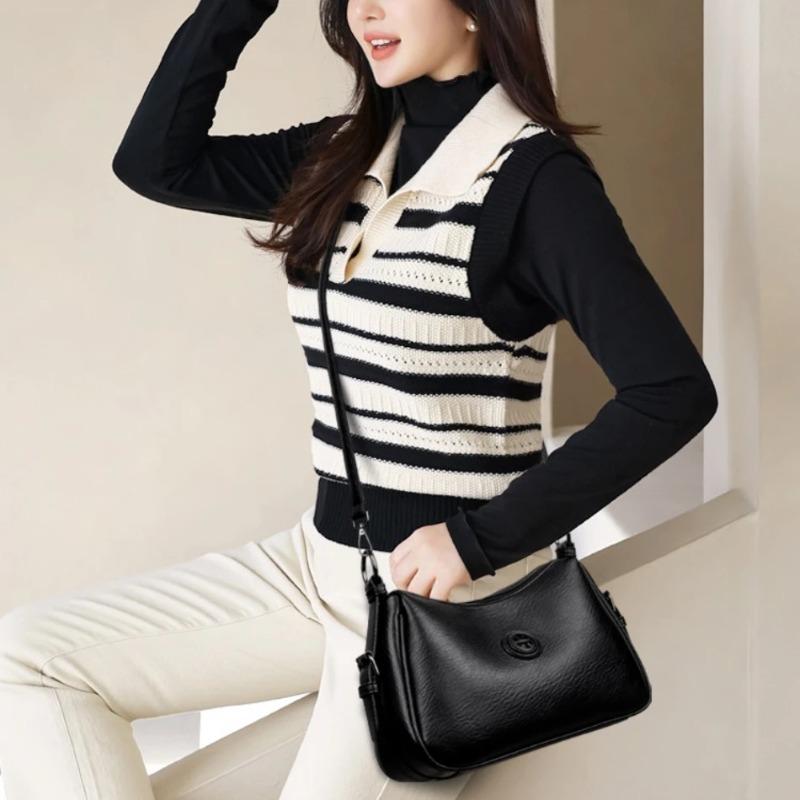 Fashionable Women's Shoulder Bag, Soft PU Leather Crossbody Bag, Solid Color Handbag, Suitable for Daily Use, Shopping, Commuting