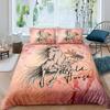 White Horse Pink Cherry Blossom King Full Bedding Set Watercolor Floral Duvet Cover Animal Quilt Cover Polyester Comforter Cover