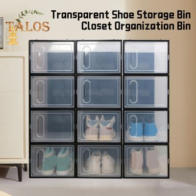 Große Schuh-Organizer-Aufbewahrungsbox, stapelbares Design, staubdicht, leicht zu reinigen, platzsparende Schuhbox, transparente Vitrine mit Deckel