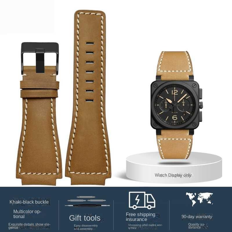 Für Bell Ross B&R BR-01 BR-03 Herren Echtes Leder Uhrenarmband Rindsleder 35-24mm Konvexes Silikonkautschuk Wasserdichtes Uhrenarmband Werkzeug