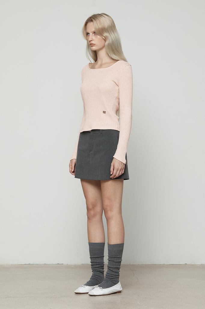 CURRENT Square Neckline Slit Long Sleeve [Light Pink]