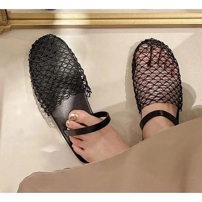Mode im Sommer, Tragen Sie runde Zehen, gerade Schnallen, lässig und bequem, Damen-Ballerinas, ausgeschnittene Mary Jane Einzelschuhe, Netzschuhe