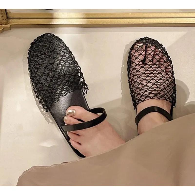 Fashion In Summer, Wear Round Toe, Straight Buckles, Casual and Comfortable, Women's Flats, Cut-out Mary Jane Single Shoes,fishnet Shoes