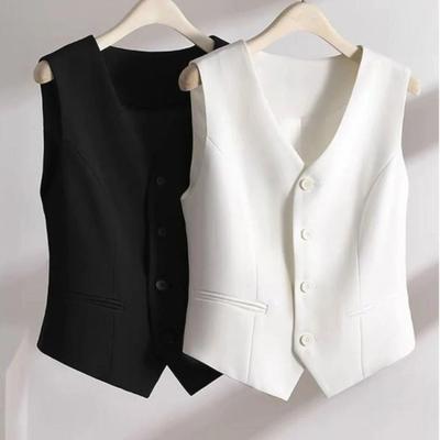 Suit Vests Women Simple Single Breasted V Neck Sleeveless Coats Daily Outwear Aesthetic Korean Style Slim All Match Trendy