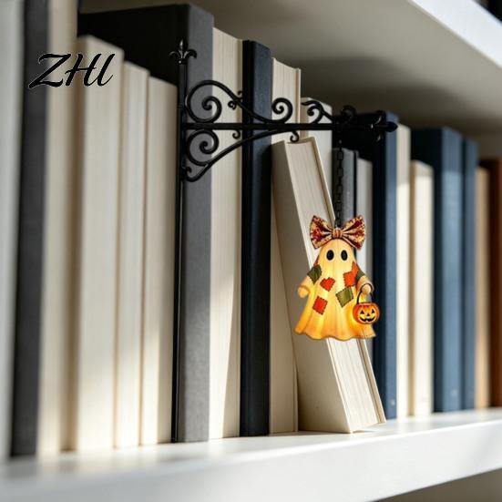 Cute Cartoon Ghost Decorations Halloween Library Lantern, Decorative Bookshelf Lamp, Patchwork Battery Operated Party Lights Light with Witch