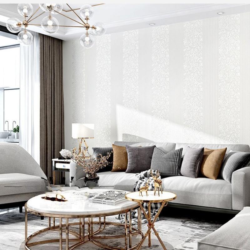 9.5m Non-self-adhesive Wallpaper Bedroom 3D Living Room White Vertical Stripe Non Woven Cloth European TV Background Wall Paper