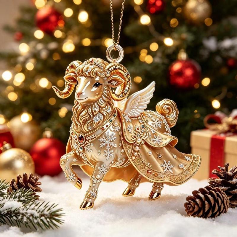2D Flat Goat Hanging Ornament Christmas Tree Car Rearview Mirror Decoration Hanging Mascot Pendant Home Decoration