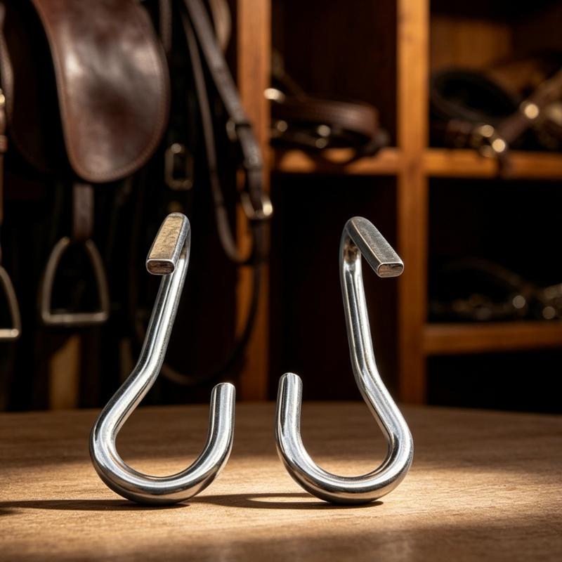 Horse Bit Curb Chain Hook Pair, Silver Stainless Steel Fittings with Direct Hook-On Structure for Routine Gear Assembly and Maintenance