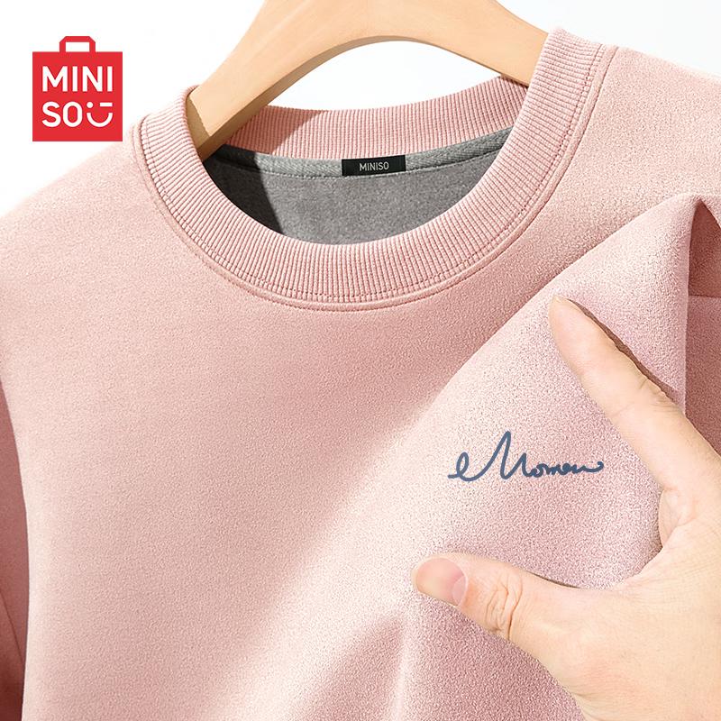 

MINISO Men s Suede Fleece Lined Pullover Sweatshirt L