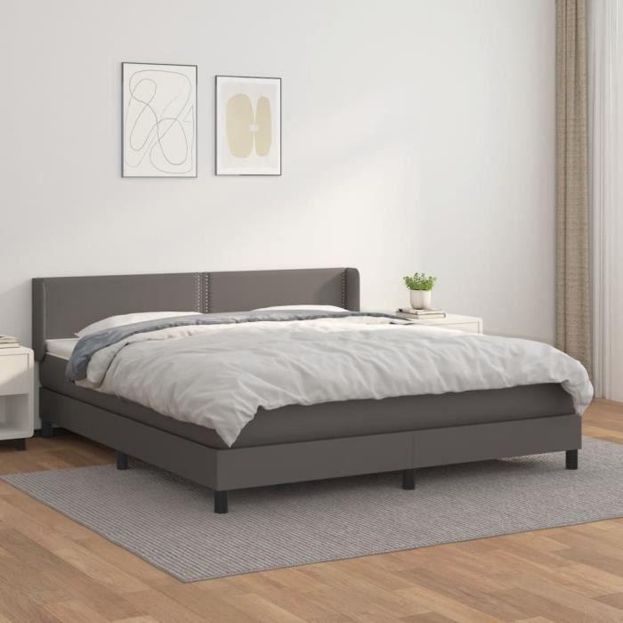 3130737 vidaXL Lit à sommier tapissier avec matelas Gris 180x200 cm Similicuir