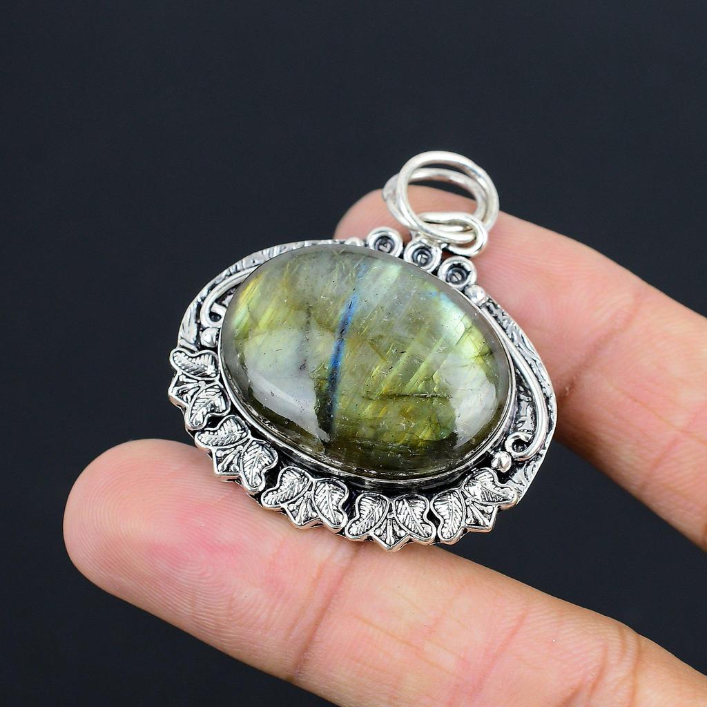 925 Silver Oval Labradorite Stone Wife Artisan Handmade Wedding Pendant Jewelry
