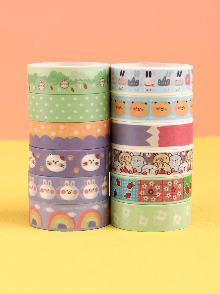 6/12pcs Cute Animal Washi Tape Cartoon Pattern Scrapbooking Supplies Stationary Perfect Gift For Artists & Crafters Washi Tape