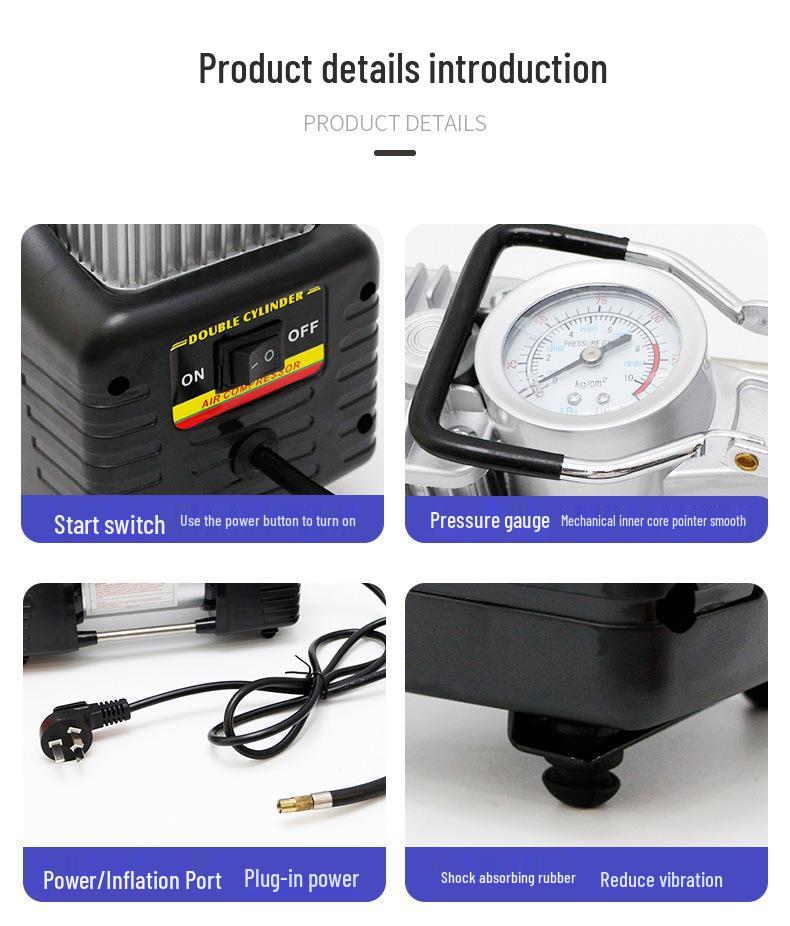 Dual Cylinder Metal Tire Inflatable Pump with 220V National Standard Plug