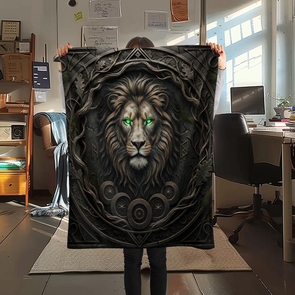 Schwarzer Löwenmuster Flanelldecke, Hohe Qualität, Bequem für alle Jahreszeiten, Heimdekoration, Wärme und Komfort, Perfekt für Geschenke.