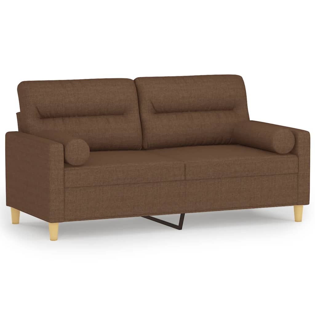 2 Seater Sofa with Decorative Cushions Brown 140 cm Fabric