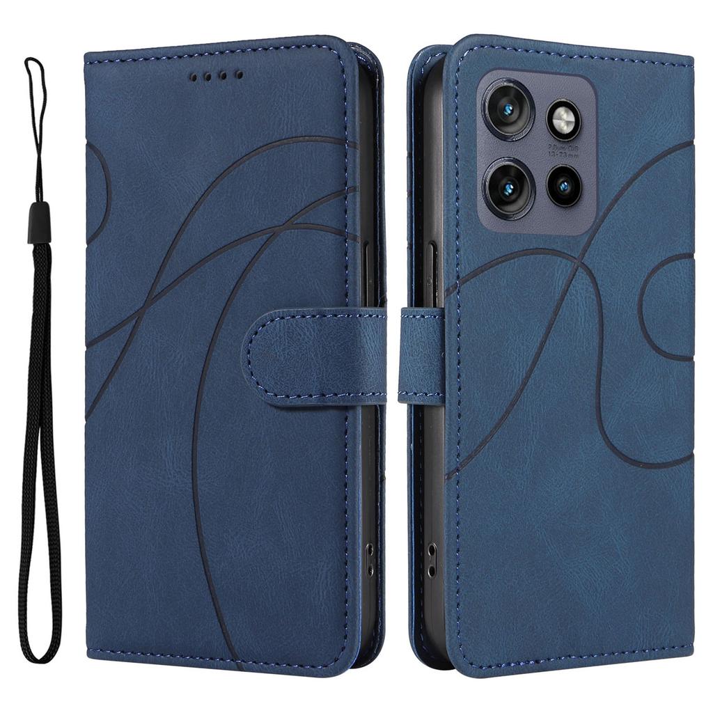 For Motorola Edge 50 Neo 5G/Moto S50 5G/Thinkphone 25 5G Case Stand Wallet Leather Phone Cover Curved Line Wrist Strap