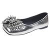 Fashion Rhinestone Silver French Square Head Flat Sole Shoes Women's Summer 2025 New with Skirt Retro Mary Jane Shoes