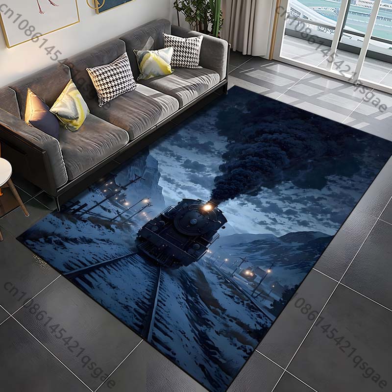 Retro Steam Train Pattern Rug Carpets for Bedroom Living Room Bathroom Mat Creative Door Mat Cloakroom Home Decor Area Rug