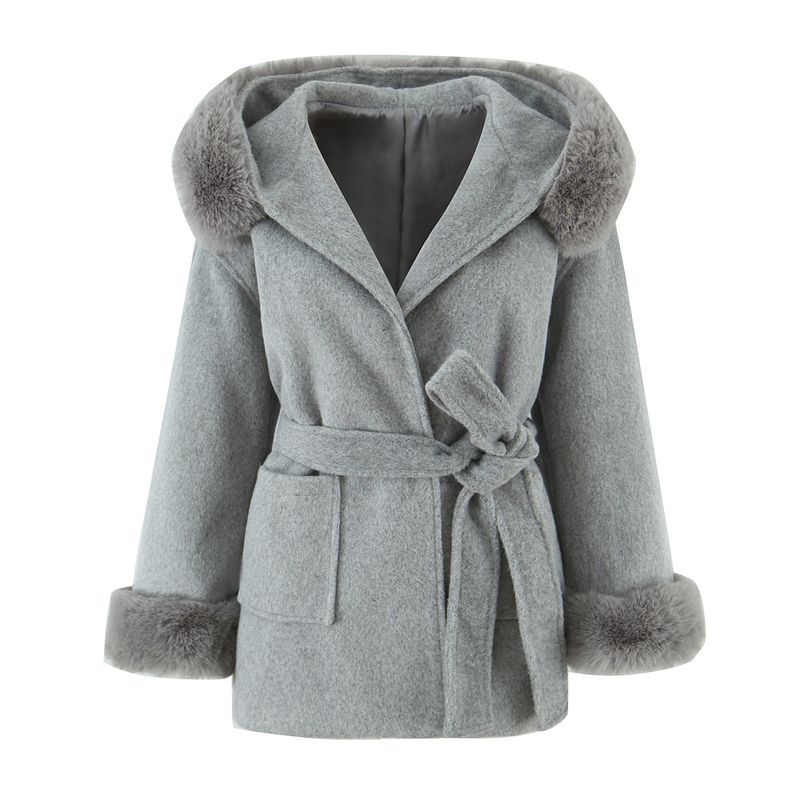 

Za Export New Arrival Women s Clothing ZR Fashion Style Fashion Hooded Double-Sided Mid Length Long Length Woolen Fur Overcoat Coat Grey L