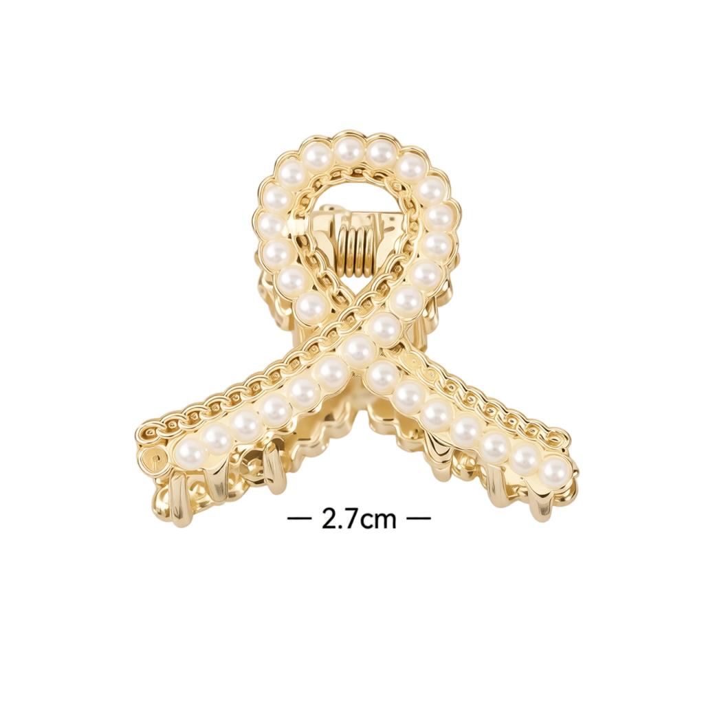 Metal Pearl Small Hair Claw Clip Luxury Bow Shaped Side Claw Hairpin with Rhinestones Small Size Hair Accessory for Bangs Styling