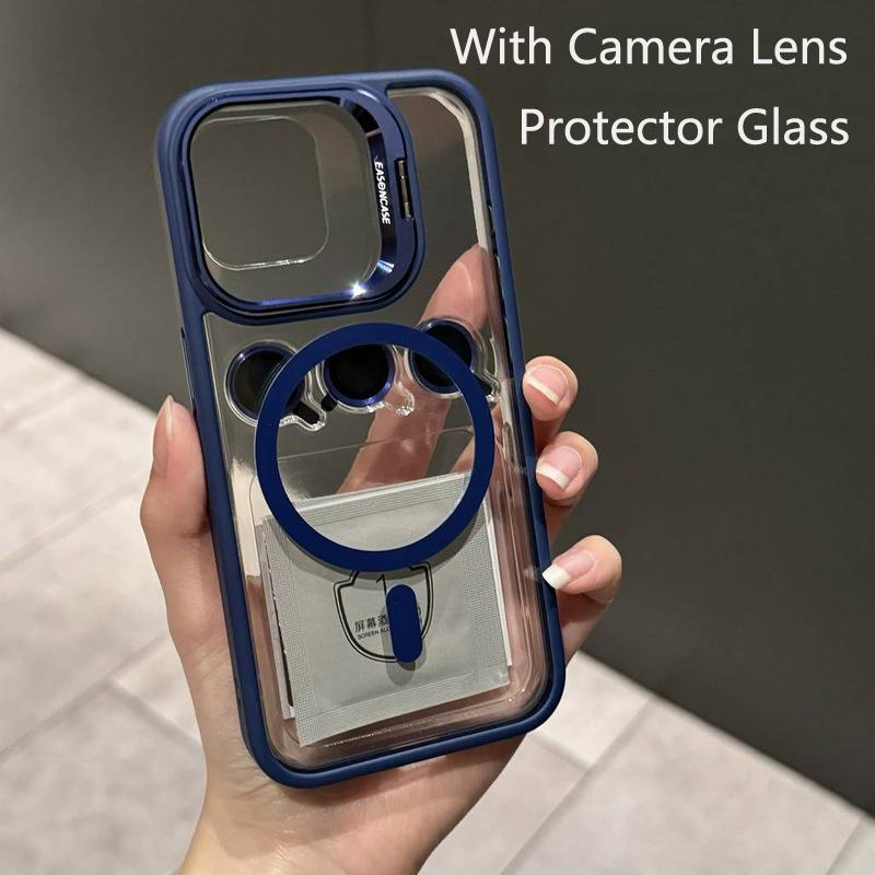 For Magsafe Magnetic Lens Protection Stand Case For iPhone 15 12 13 14 11 Pro Max Camera Lens Glass Transparent Metal Ring Cover