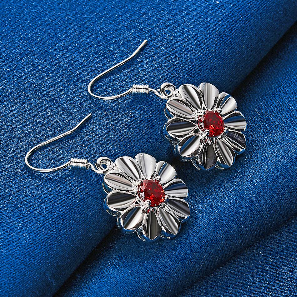 Stylish 925 Sterling Silver Delicate Daisy Rose Red Zircon Earrings for Women - Charming Party Gift Accessories