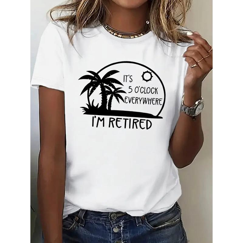 

Plus Size, Plus Size It s 5 O Clock Everywhere Retirement T-Shirt - I m Retired Palm Tree & Sun Graphic Black Tee, Relaxed Fit Short Sleeve Top S белый