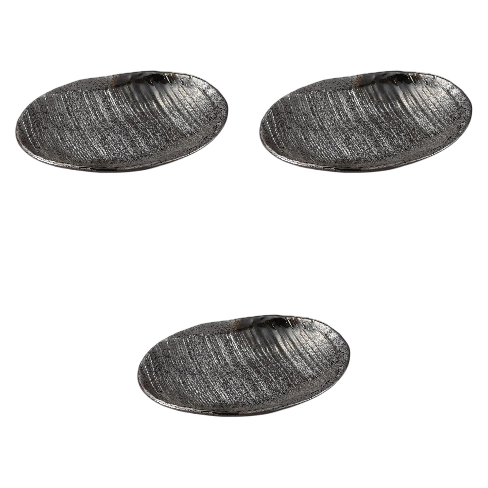 

Set of 3 Black Crystal Oval Plates x x Oval Setomonohonpo 8.0mm [24.8 18.7 3.2cm] Plates, Ceramic,