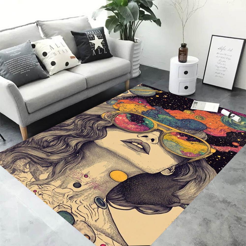 Graffiti Art Girl Living Room Carpet Sunflower Girl Carpet Bedroom Bedside Non Slip Floor Mat Home Decoration Foldable Washable
