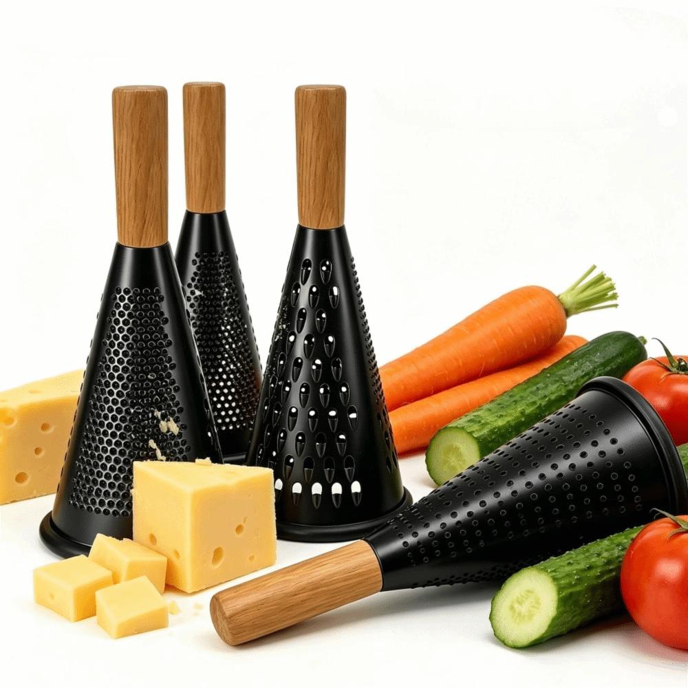 Wooden Handle Cheese Grater Stainless Steel Garlic Grinder Black Conical Vegetable Grater Home