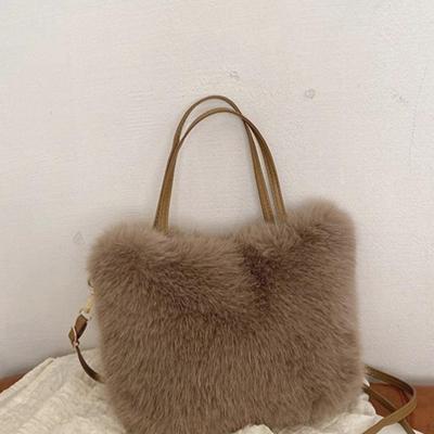 Pelzige Tragetasche für Damen, flauschige Schultertasche mit weichem Griff, Plüsch-Umhängetasche